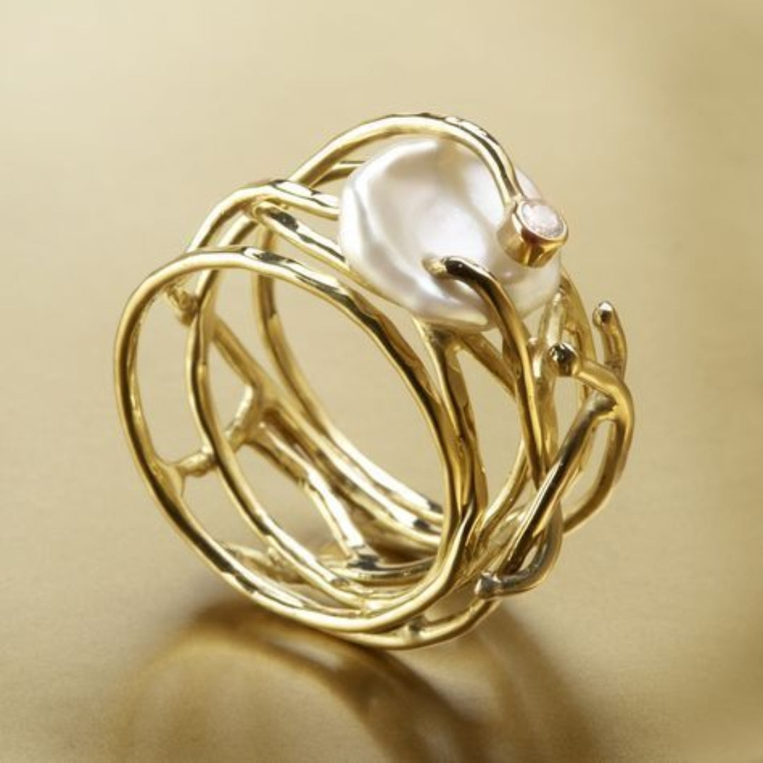 Samira - Anillo de oro fino y perlas