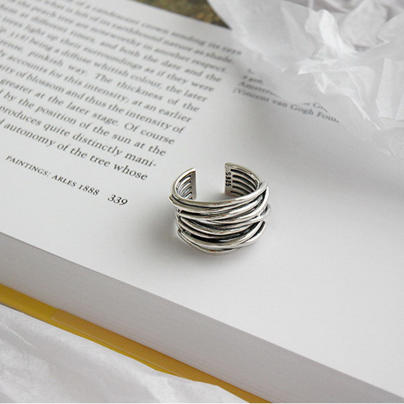 Anillo ajustable de plata esterlina 925 en capas