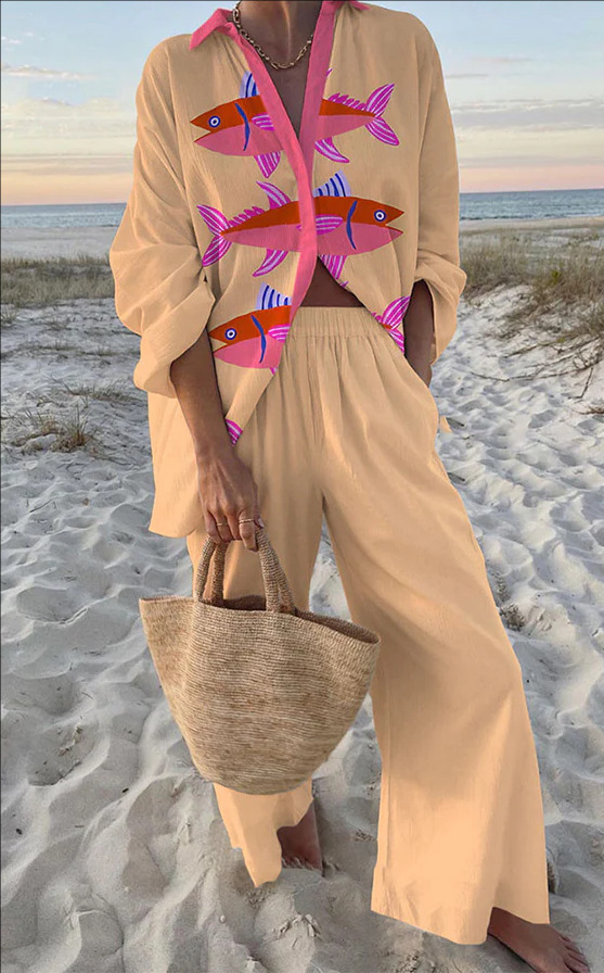 Evalisse™ | Conjunto de ropa de cama con estampado de peces rosas