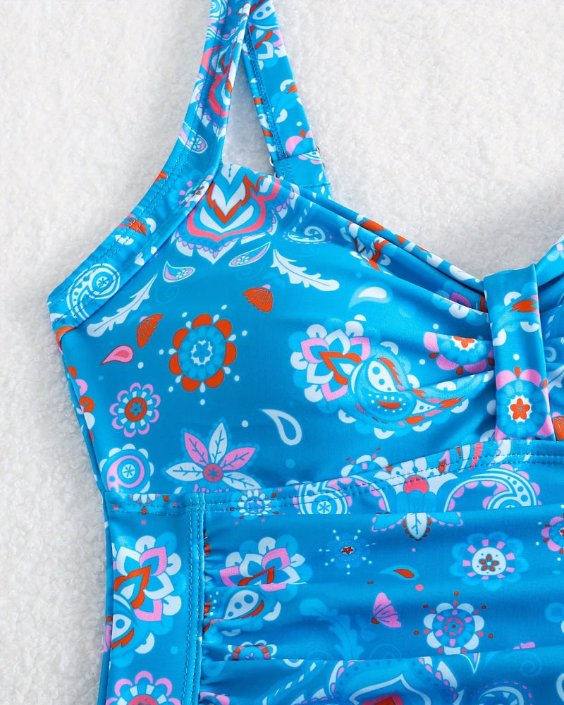 Conjunto de Vestido Floral Plisado
