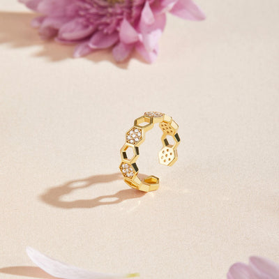 Abeille - Anillo de oro y cristal
