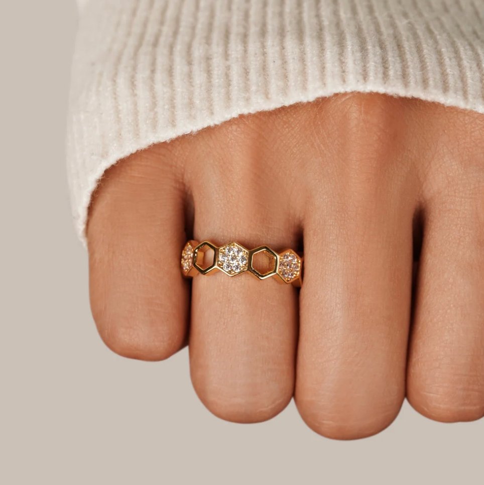 Abeille - Anillo de oro y cristal
