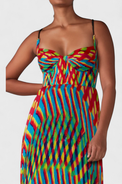 Janis Vestido Maxi con Estampado Artístico y Escote Halter Sweetheart