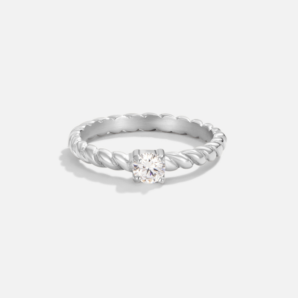 Anillo de cristal plateado retorcido de Milán